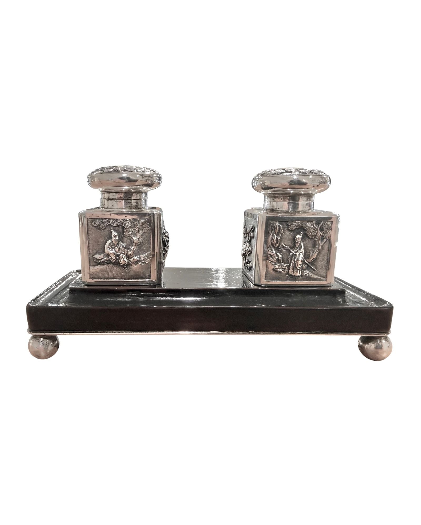 19th Century Chinese Export Silver Inkstand, Shanghai, c, 1890.