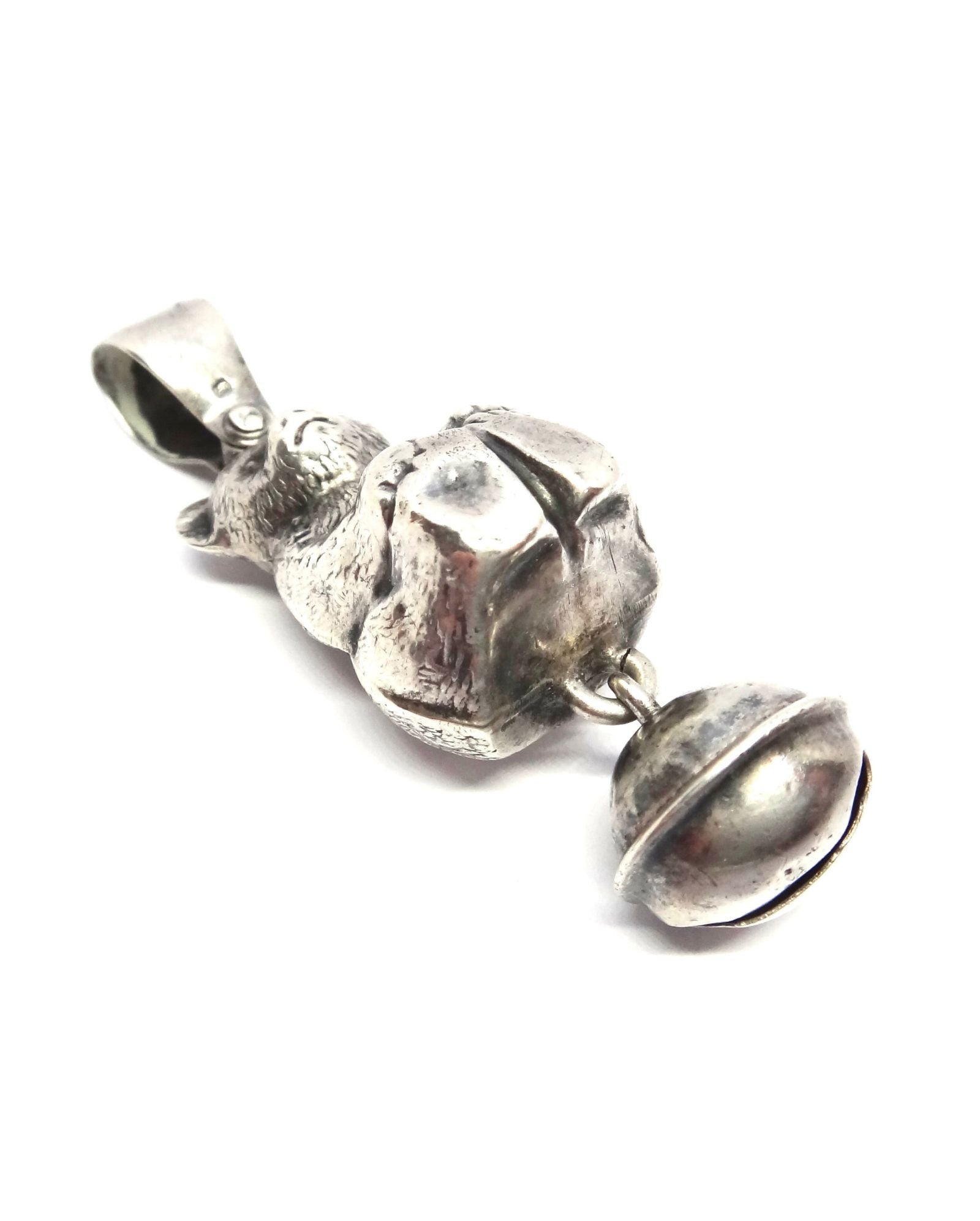 ANTIQUE Sterling Silver Bear Rattle Pendant - Birmingham, 1911.