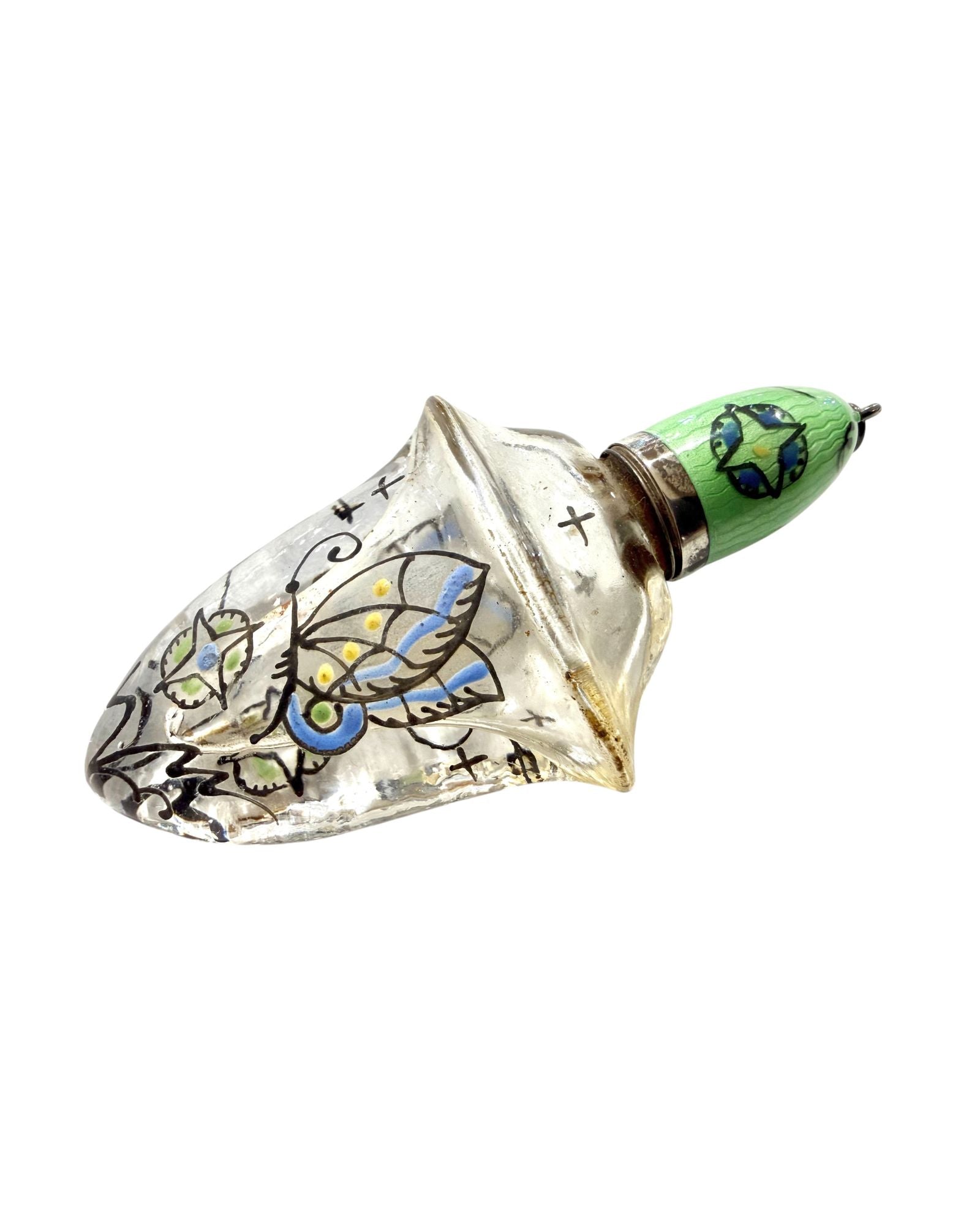 Art Deco Glass, Enamel Scent Bottle, likely French, c. 1930