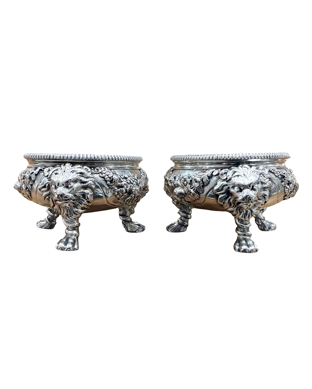 Fine Pair of George III Cast Sterling Silver Salts. London c 1765. Thomas Whipham & Charles Wright.