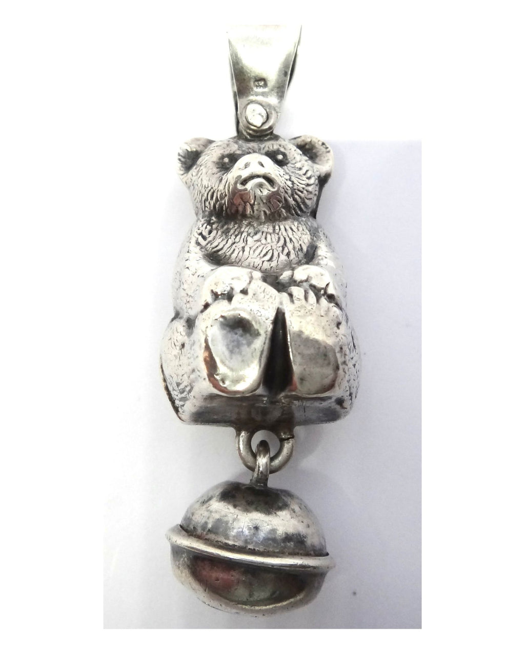 ANTIQUE Sterling Silver Bear Rattle Pendant - Birmingham, 1911.