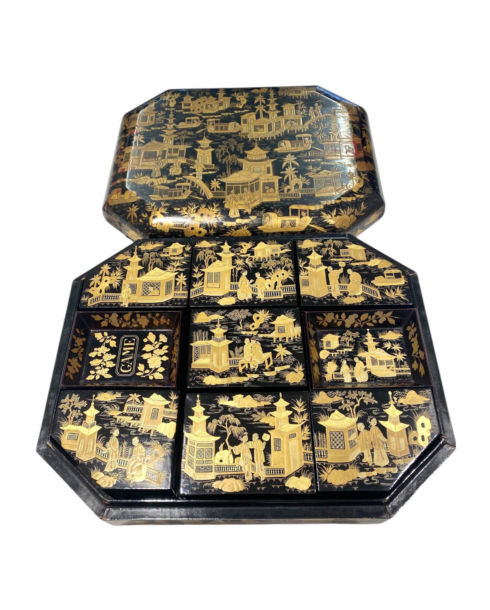 Fine 19th Century Chinese Export Lacquer Games Box, c. 1850.