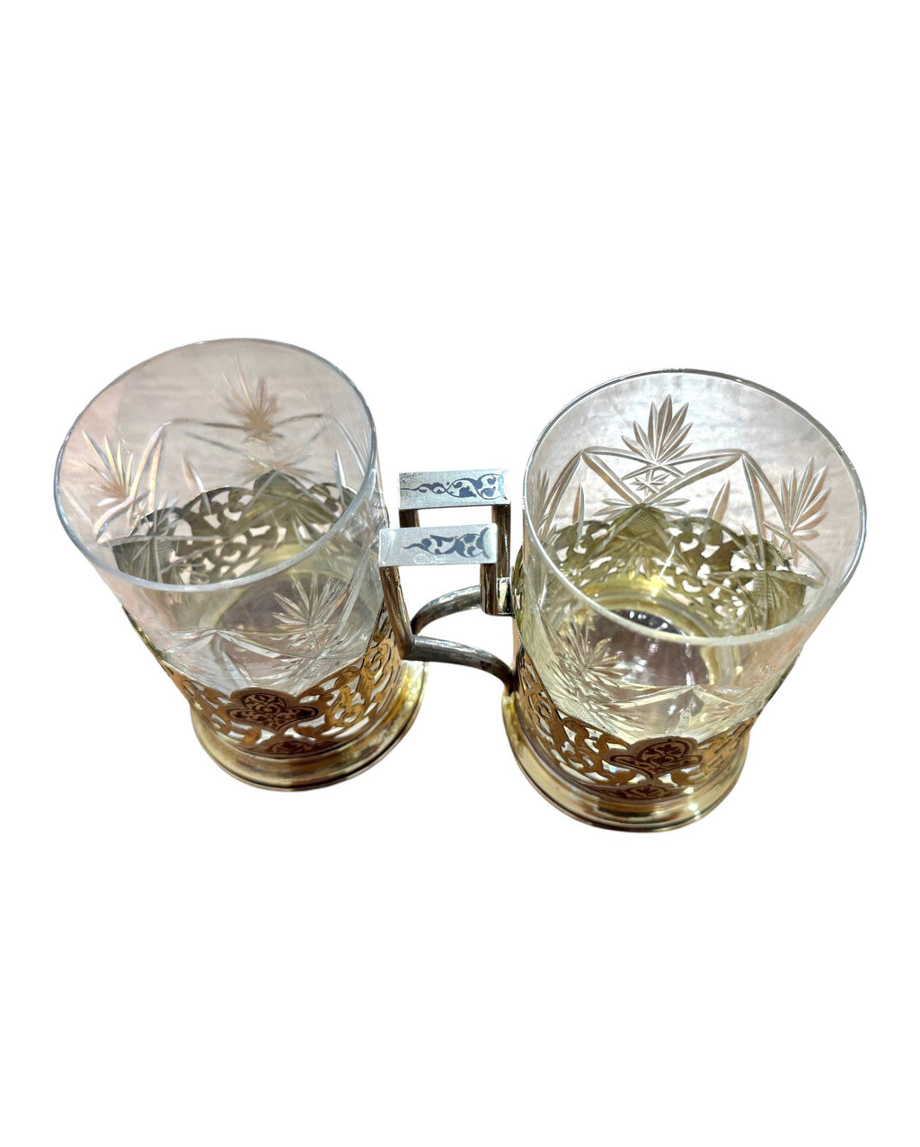 Pair of Russian Soviet Era Silver Gilt and Niello Tea Glass Holders.
