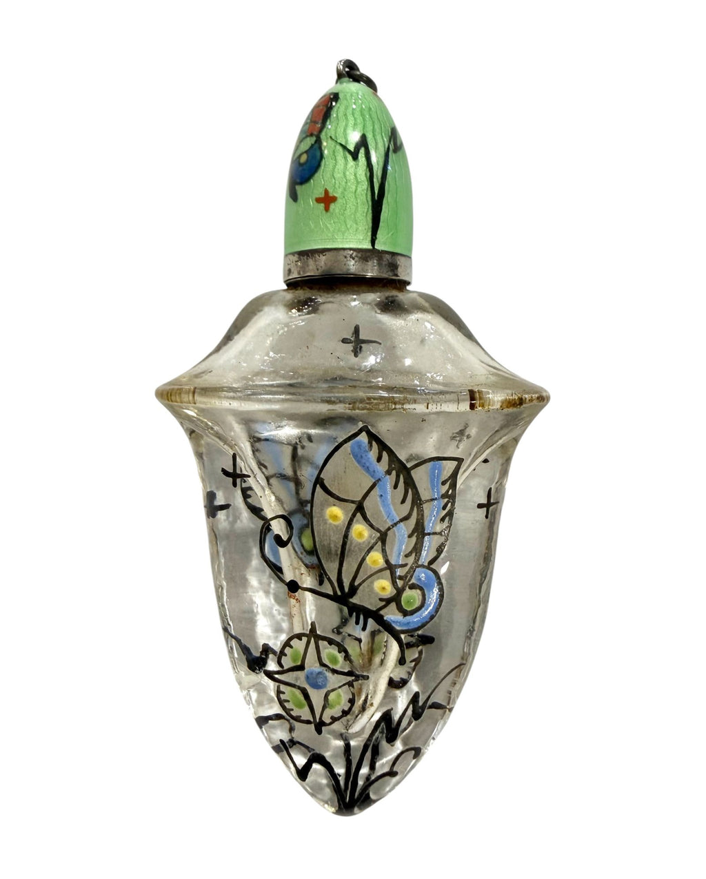 Art Deco Glass, Enamel Scent Bottle, likely French, c. 1930
