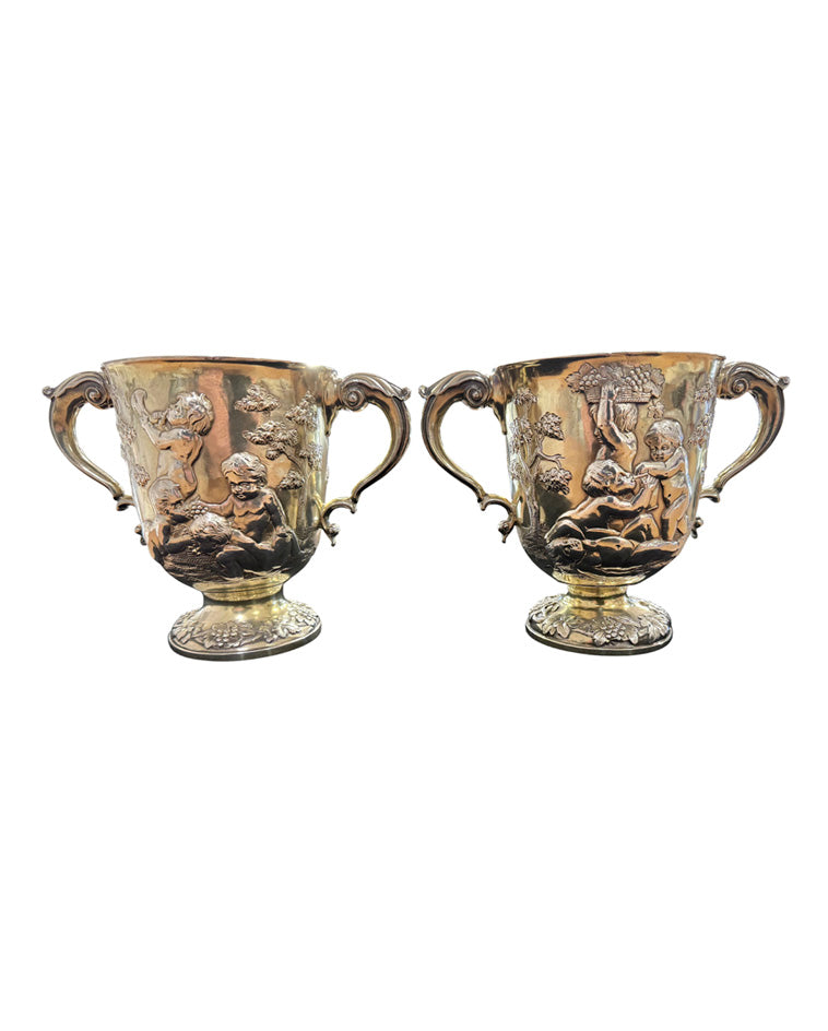 Rare Pair of George II Irish Silver Gilt Two-Handled Cups by Thomas Walker, Dublin c.1750