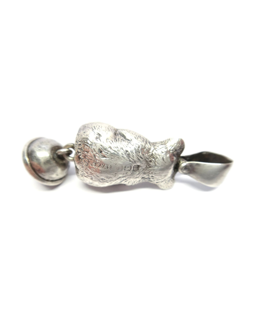 ANTIQUE Sterling Silver Bear Rattle Pendant - Birmingham, 1911.