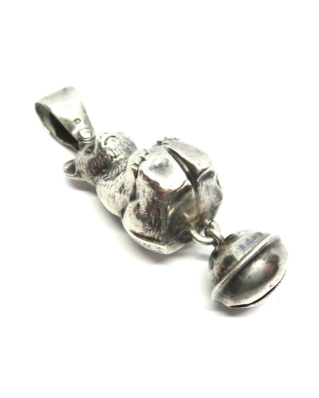 ANTIQUE Sterling Silver Bear Rattle Pendant - Birmingham, 1911.