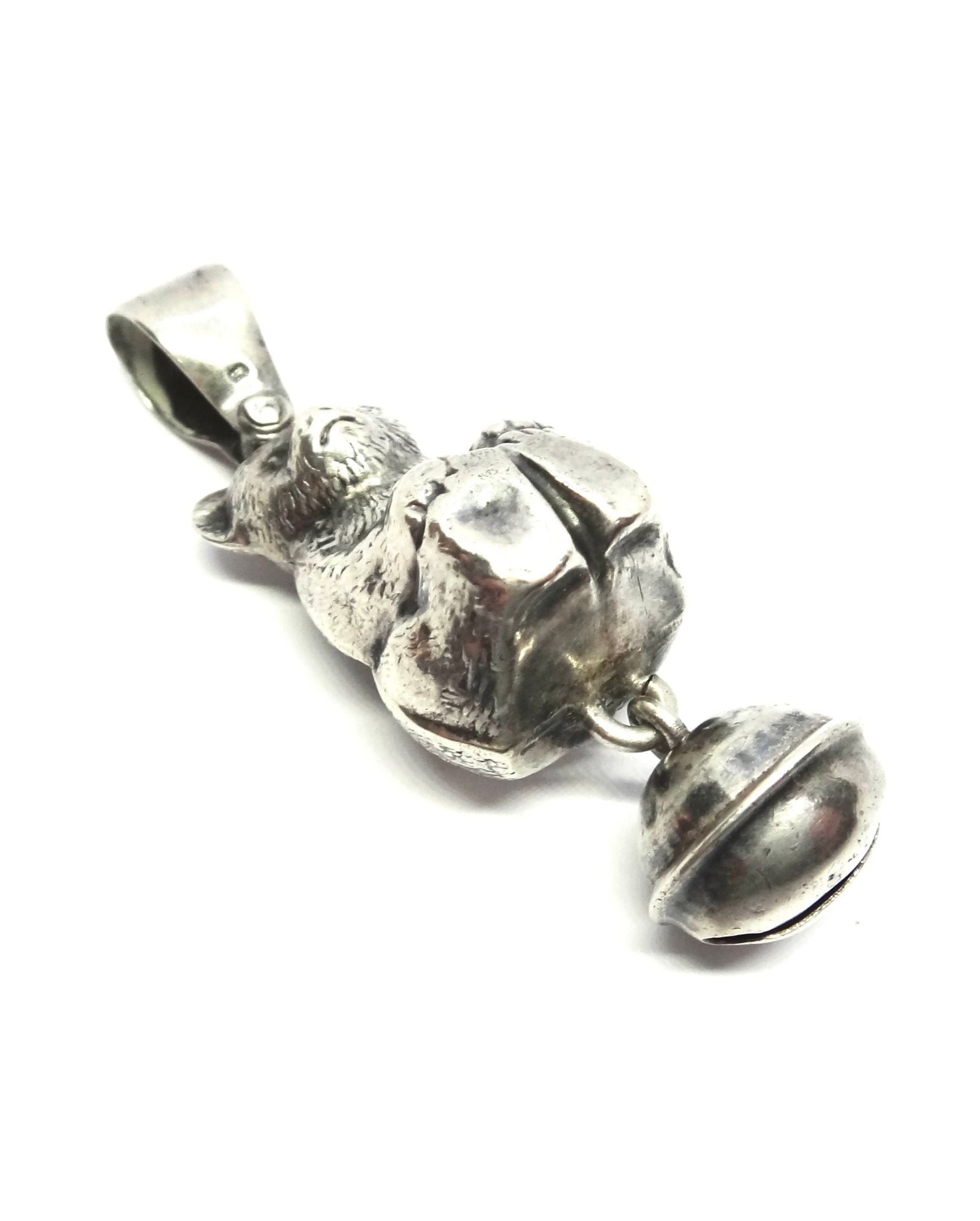 ANTIQUE Sterling Silver Bear Rattle Pendant - Birmingham, 1911.