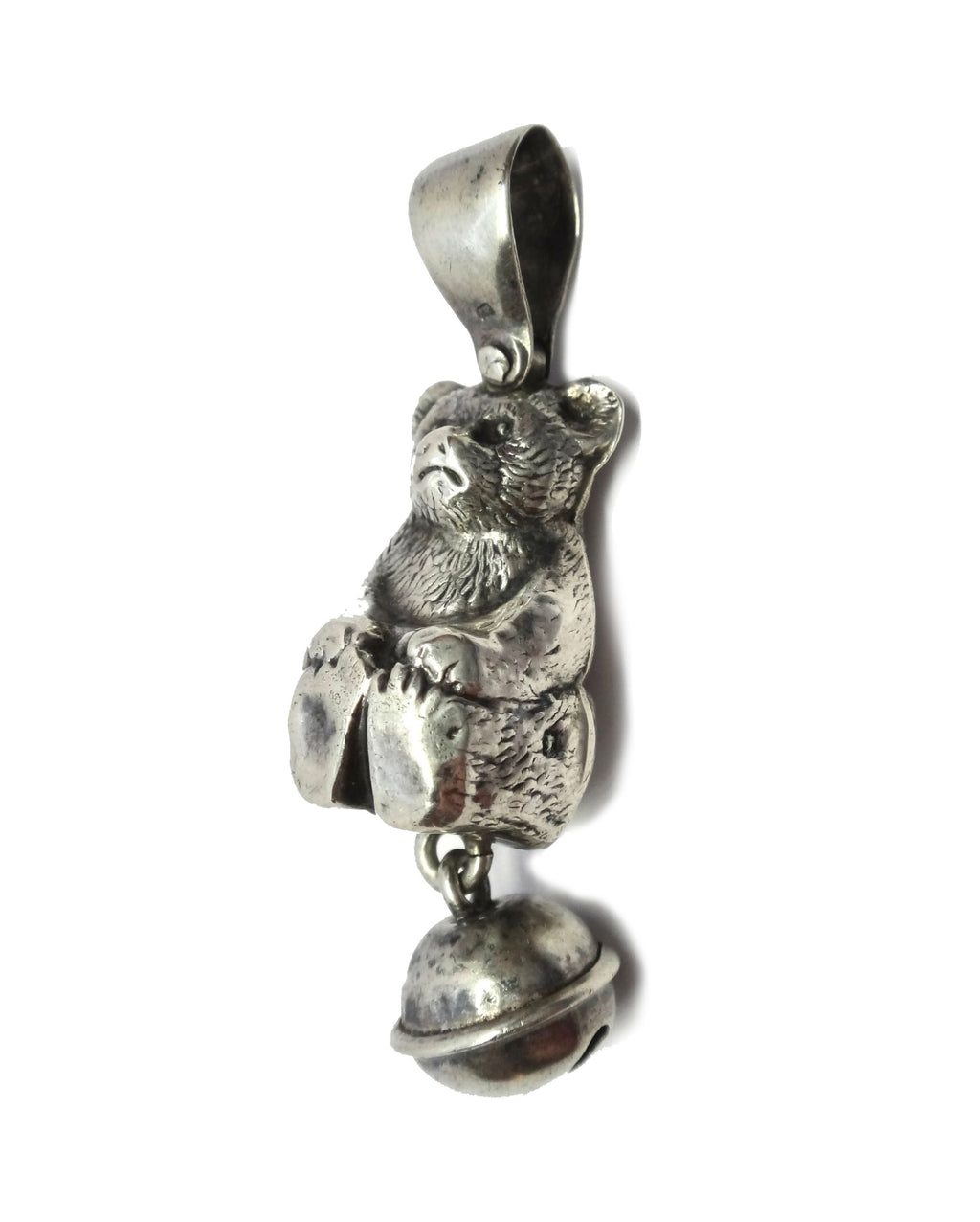 ANTIQUE Sterling Silver Bear Rattle Pendant - Birmingham, 1911.