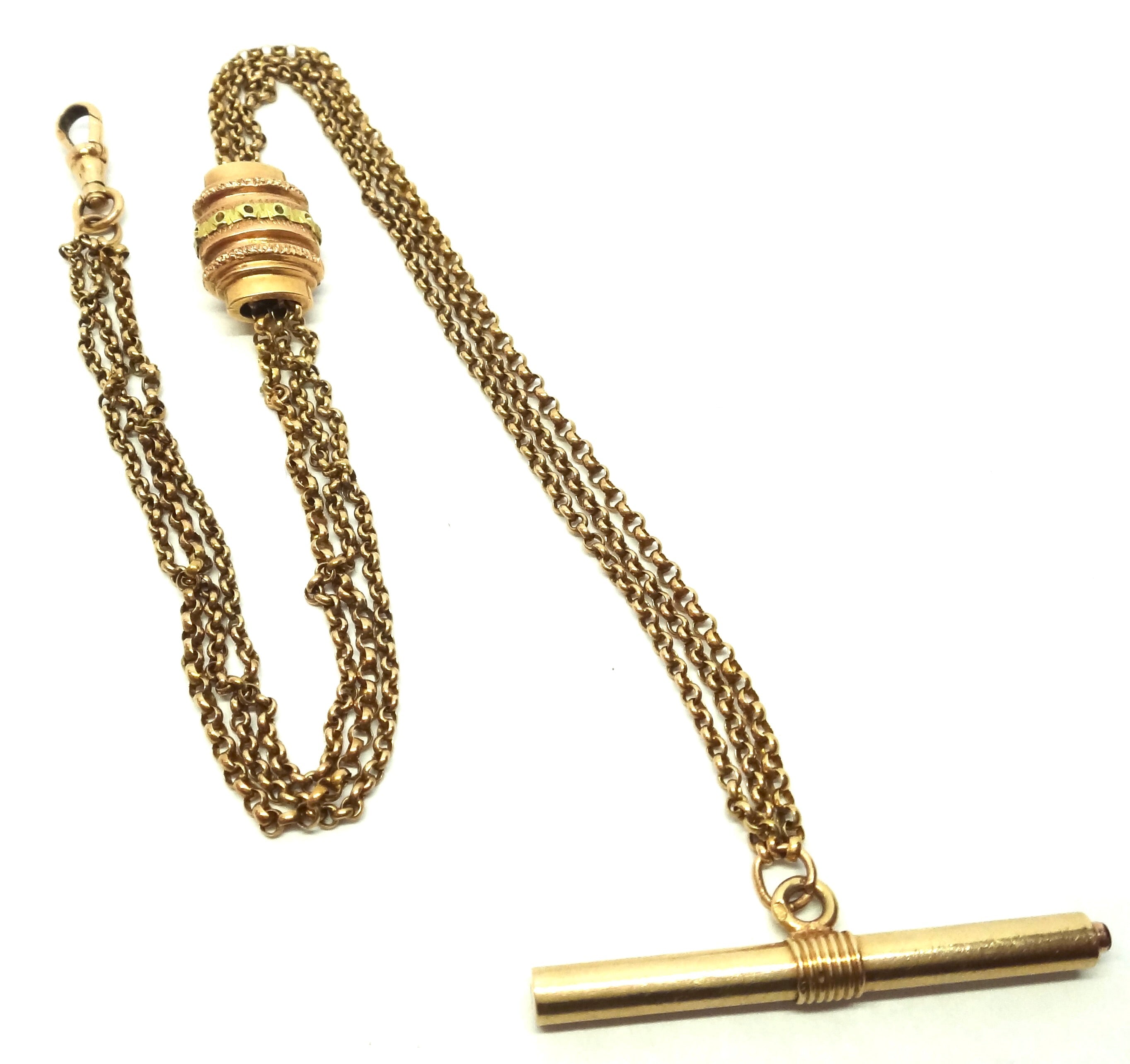ANTIQUE French 18ct GOLD Albertina with Watch Key T-bar - c.1870