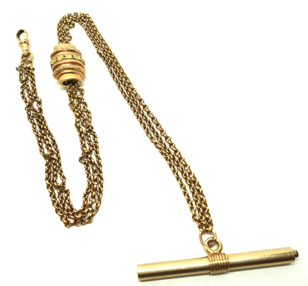 ANTIQUE French 18ct GOLD Albertina with Watch Key T-bar - c.1870