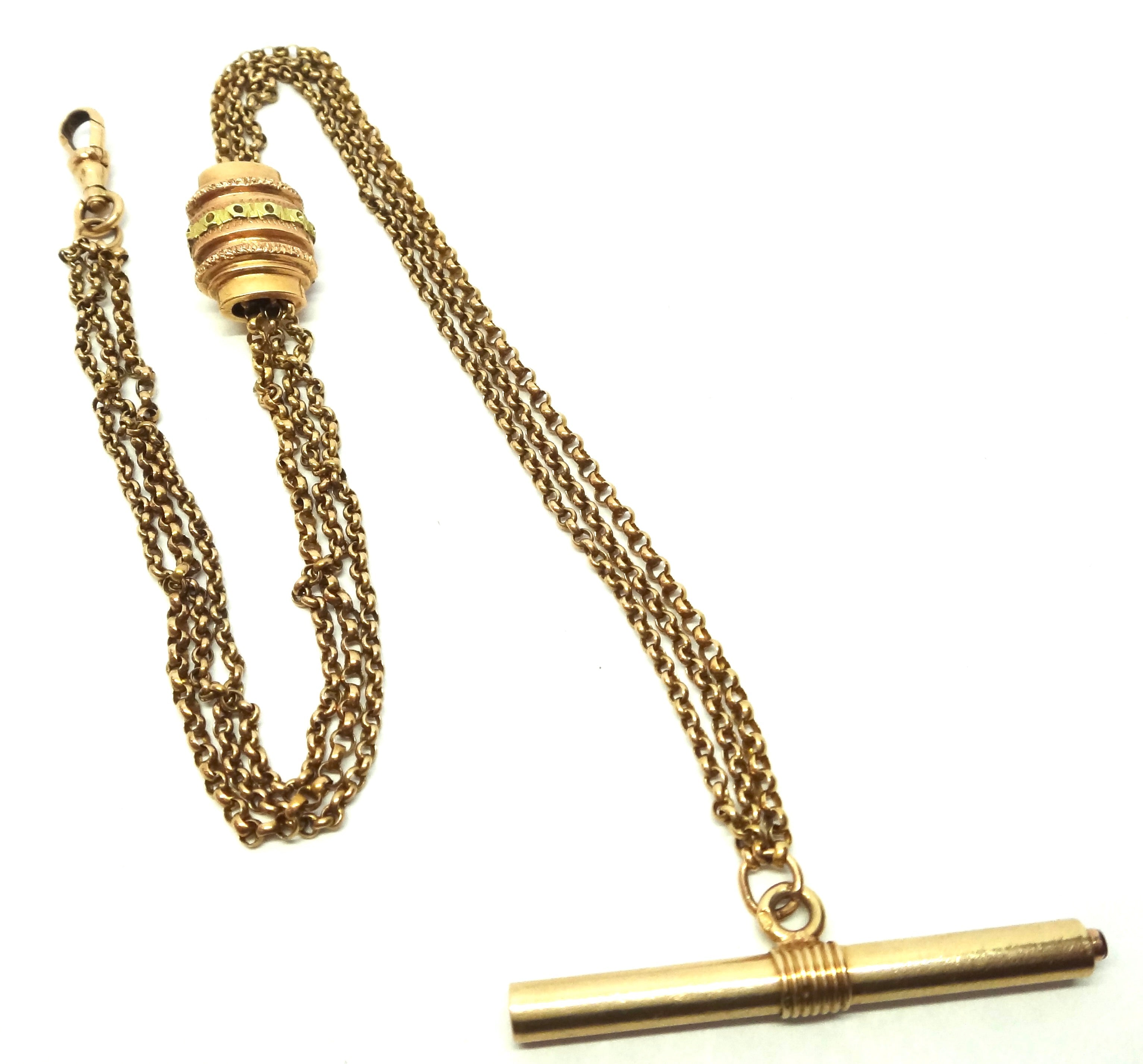 ANTIQUE French 18ct GOLD Albertina with Watch Key T-bar - c.1870