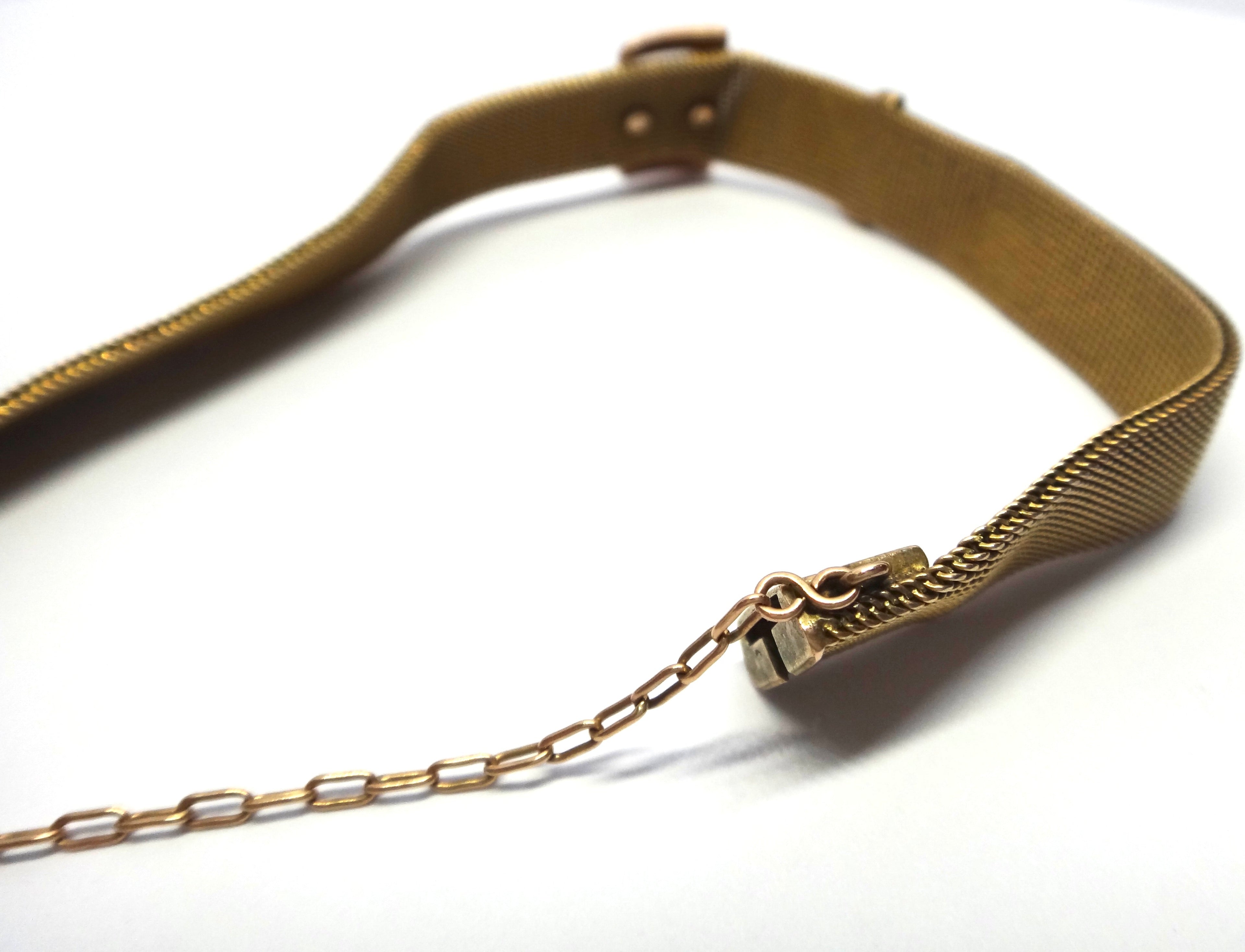 ANTIQUE 15ct Yellow Gold & Seed Pearl Mesh Buckle Bracelet c.1900
