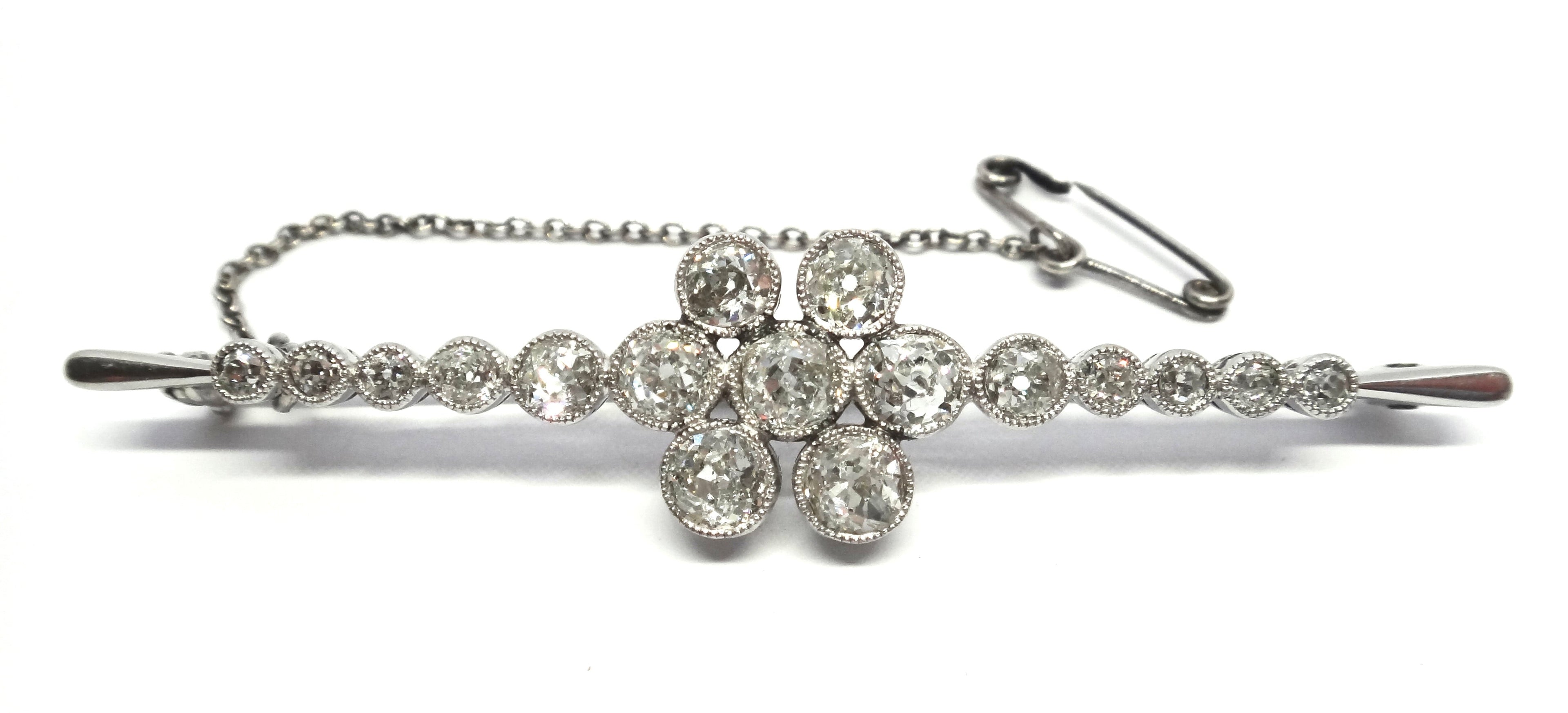 ANTIQUE Platinum & Diamond Bar Brooch c.1905 - VAL $17,000