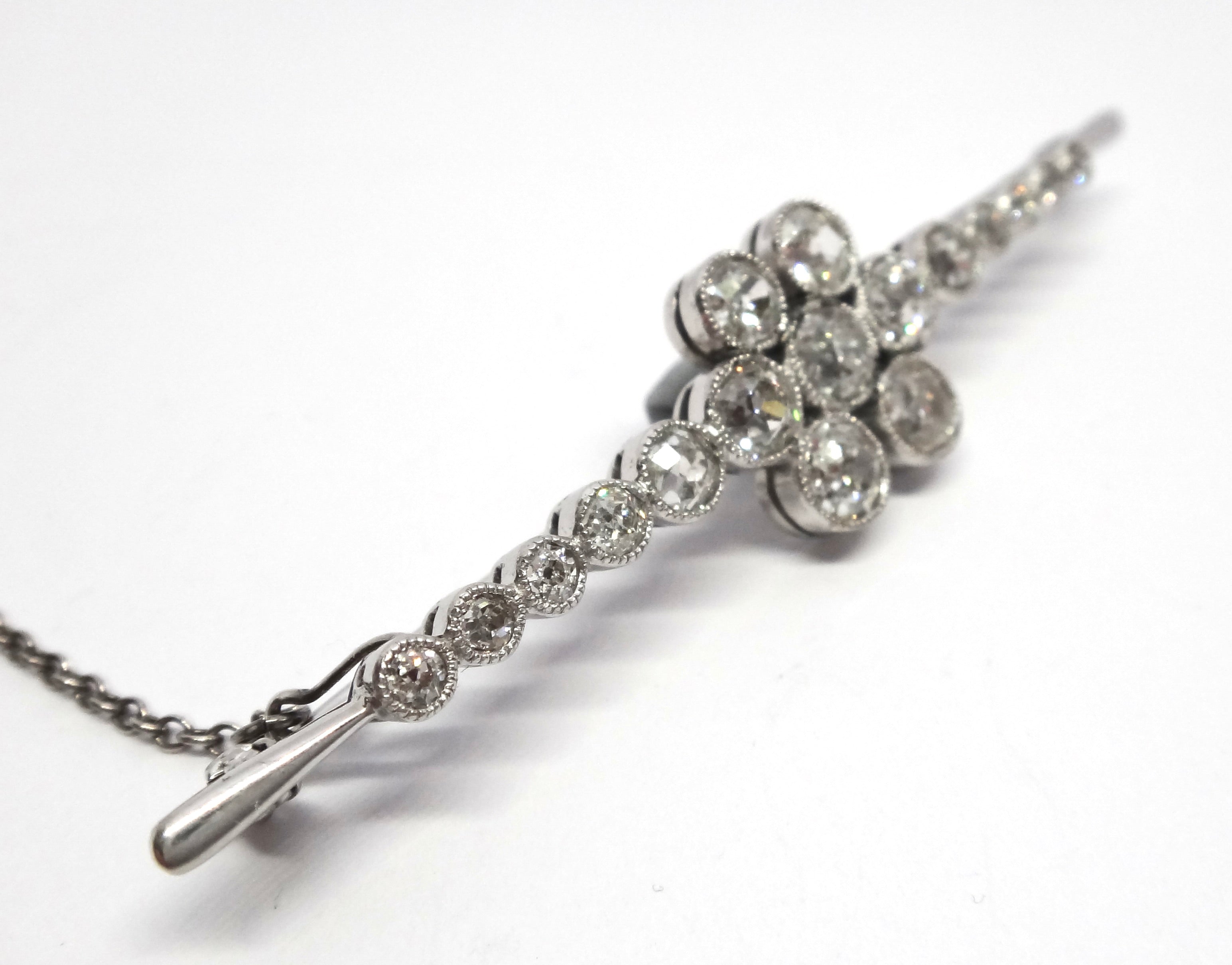 ANTIQUE Platinum & Diamond Bar Brooch c.1905 - VAL $17,000
