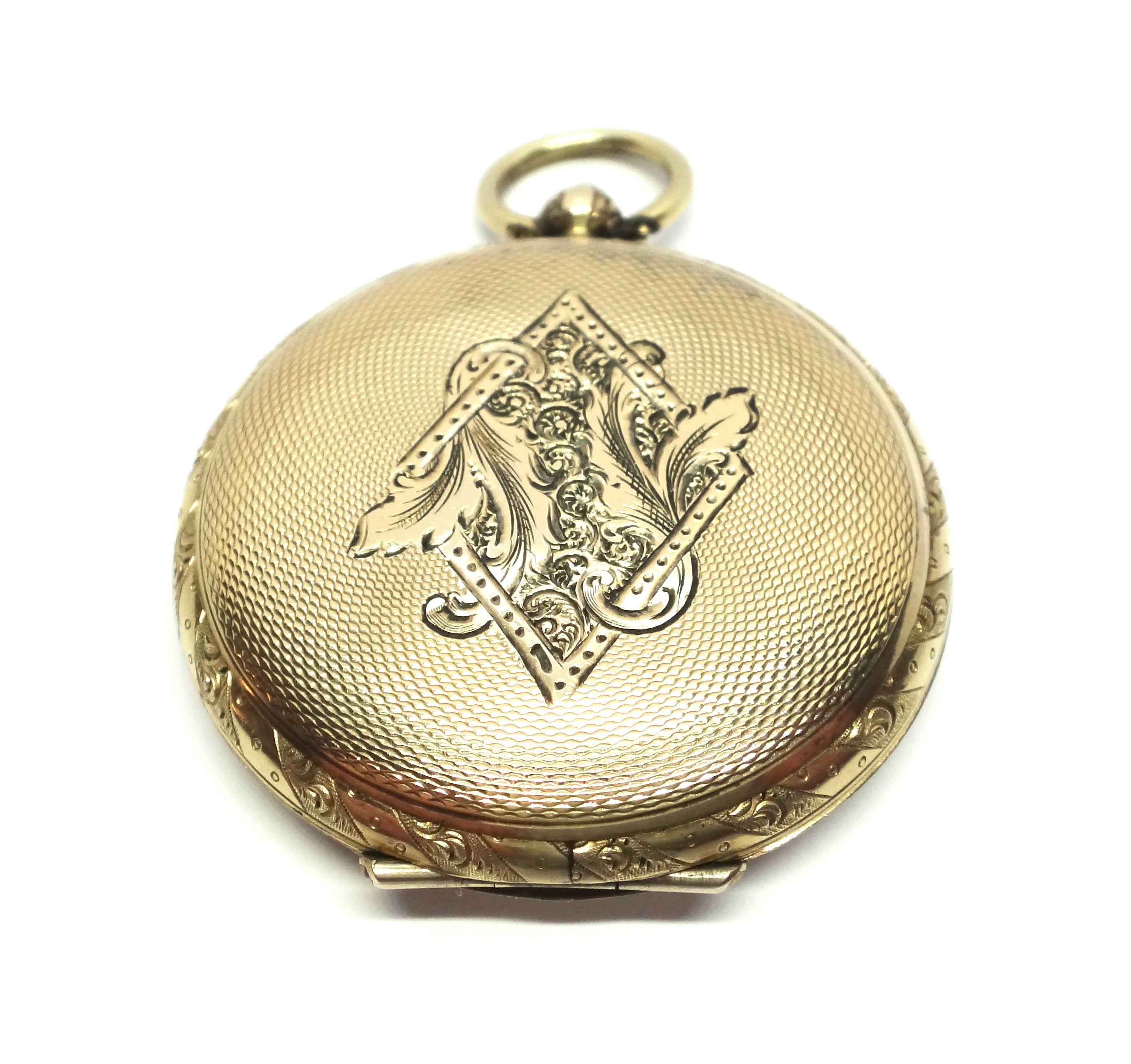 ANTIQUE 9ct Gold Pocket Watch Style Locket Pendant c.1880