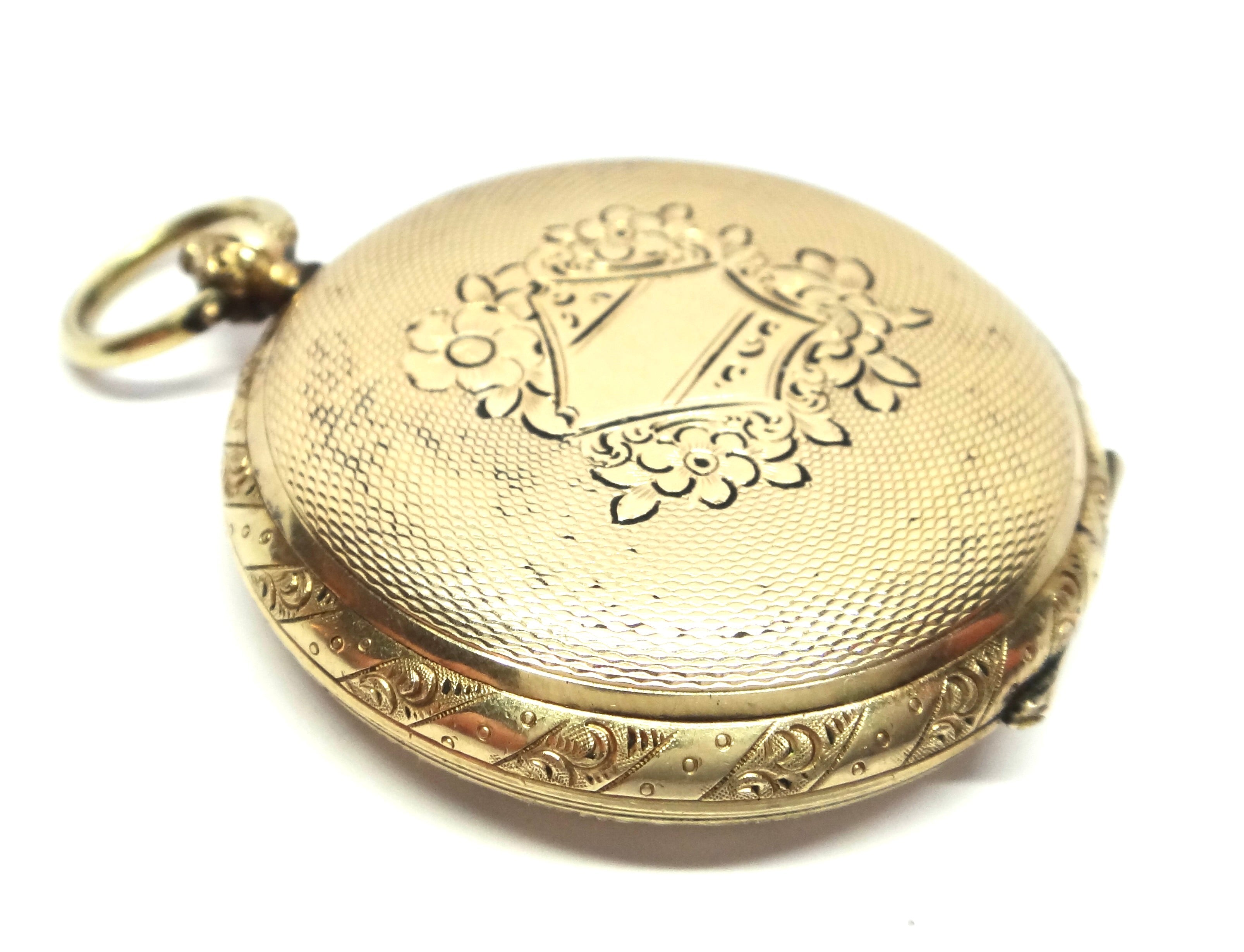 ANTIQUE 9ct Gold Pocket Watch Style Locket Pendant c.1880
