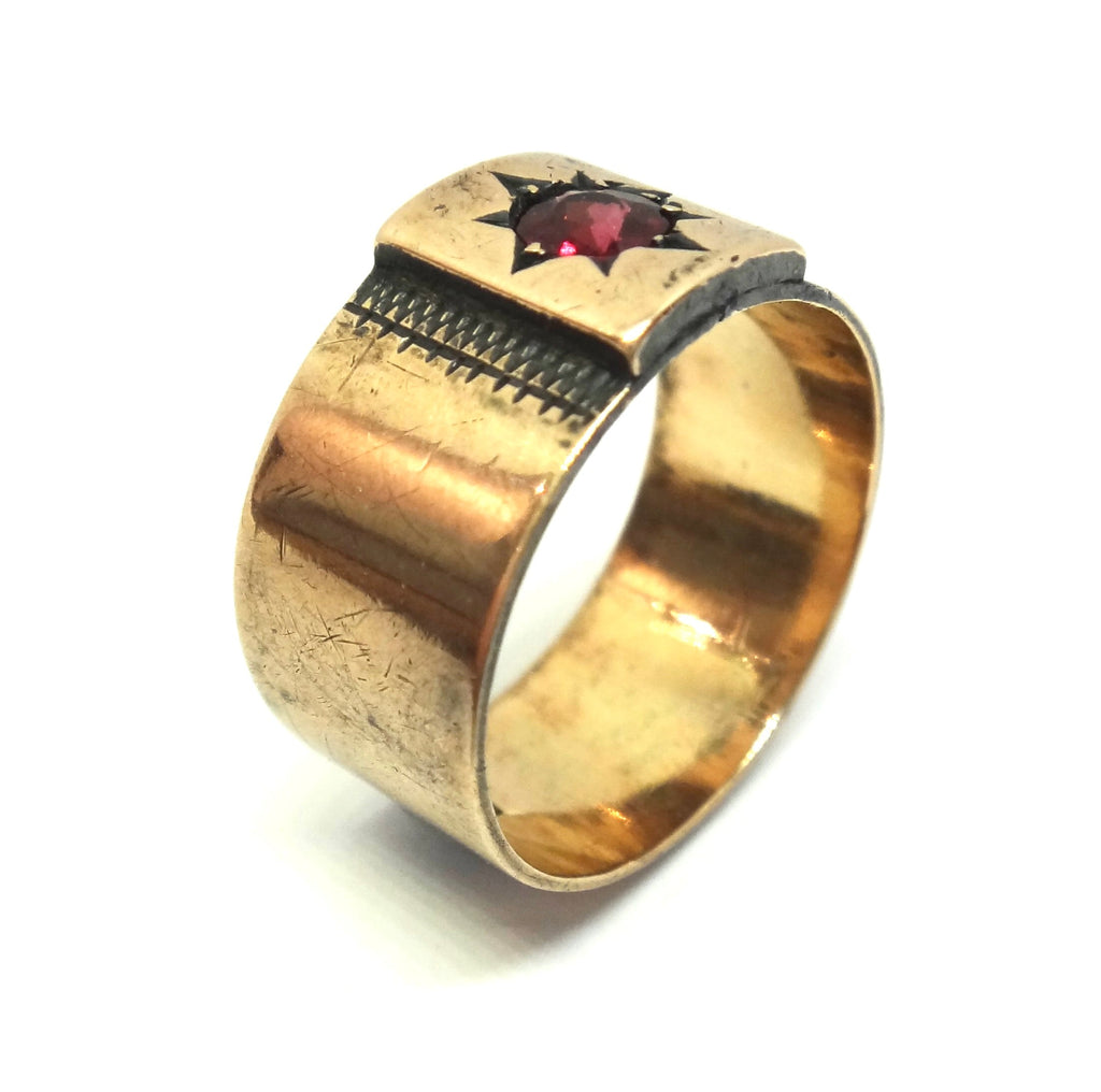 ANTIQUE 9ct Rose Gold & Garnet Cigar Band Ring c.1900