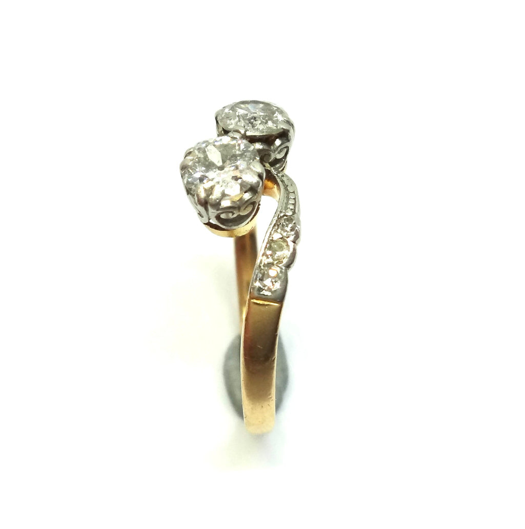ANTIQUE 18ct Gold & Diamond Toi Et Moi Ring c.1915 - VAL $3,700