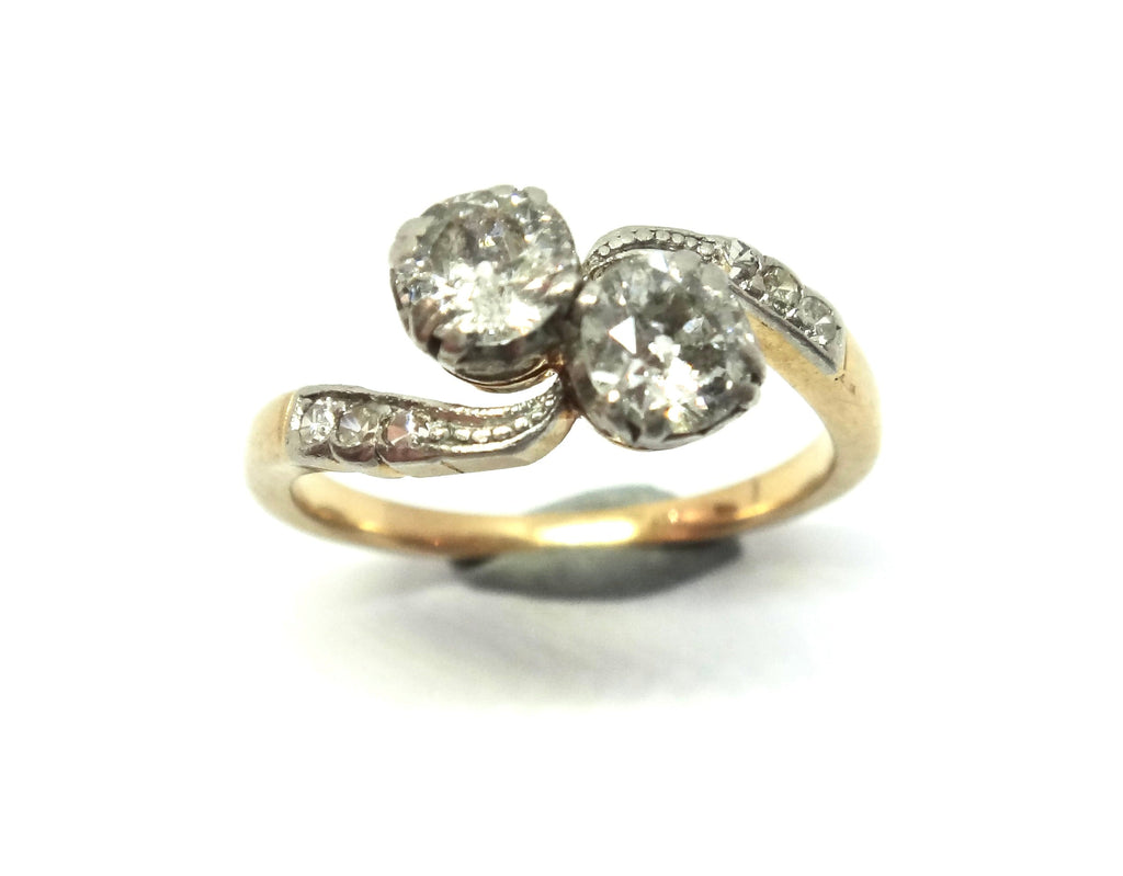 ANTIQUE 18ct Gold & Diamond Toi Et Moi Ring c.1915 - VAL $3,700
