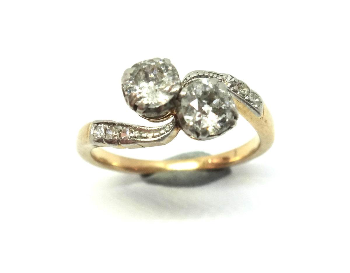 ANTIQUE 18ct Gold & Diamond Toi Et Moi Ring c.1915 - VAL $3,700