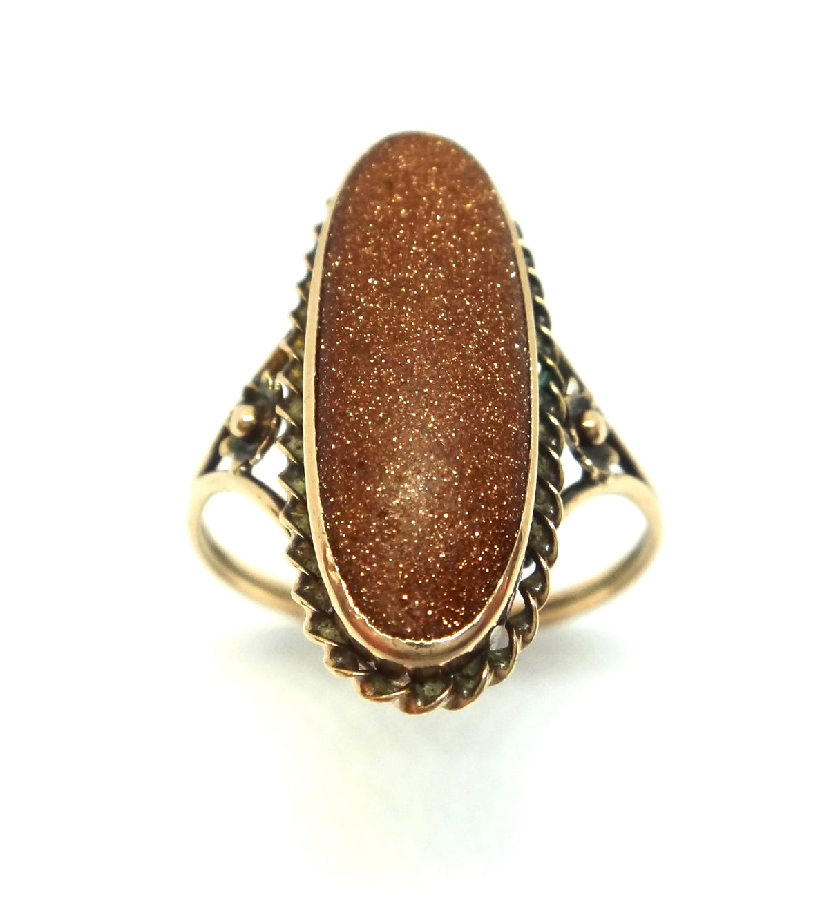 Australian made ANTIQUE 9ct Gold and Goldstone Ring c.1920
