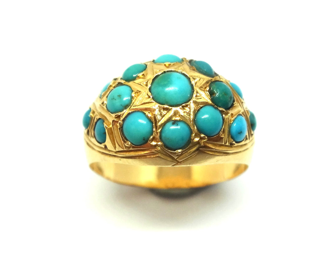ANTIQUE 18ct Gold & Turquoise Bombe Ring