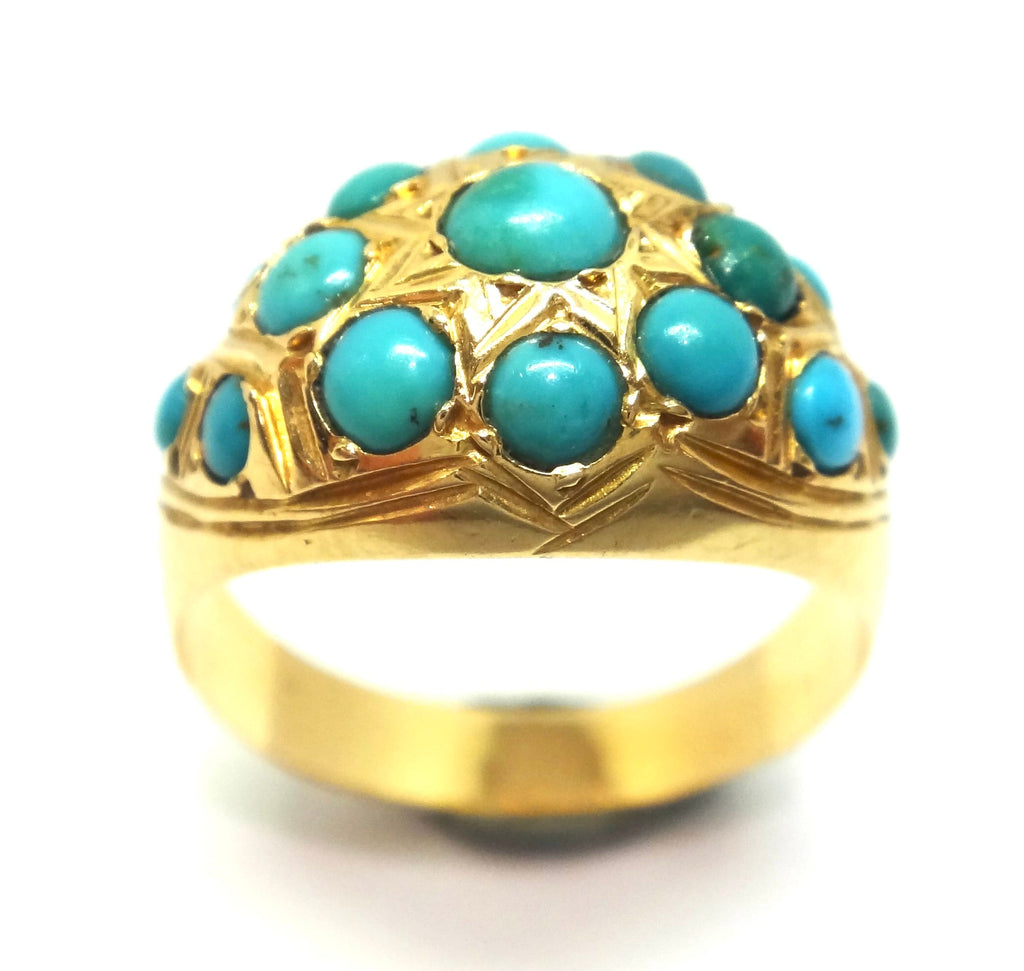 ANTIQUE 18ct Gold & Turquoise Bombe Ring
