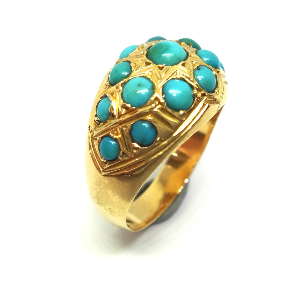 ANTIQUE 18ct Gold & Turquoise Bombe Ring
