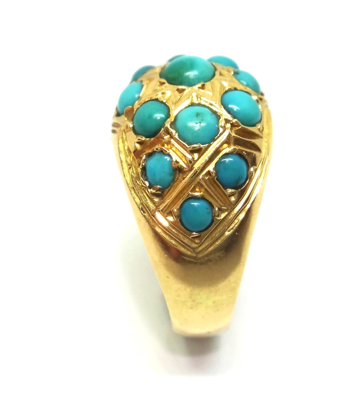 ANTIQUE 18ct Gold & Turquoise Bombe Ring