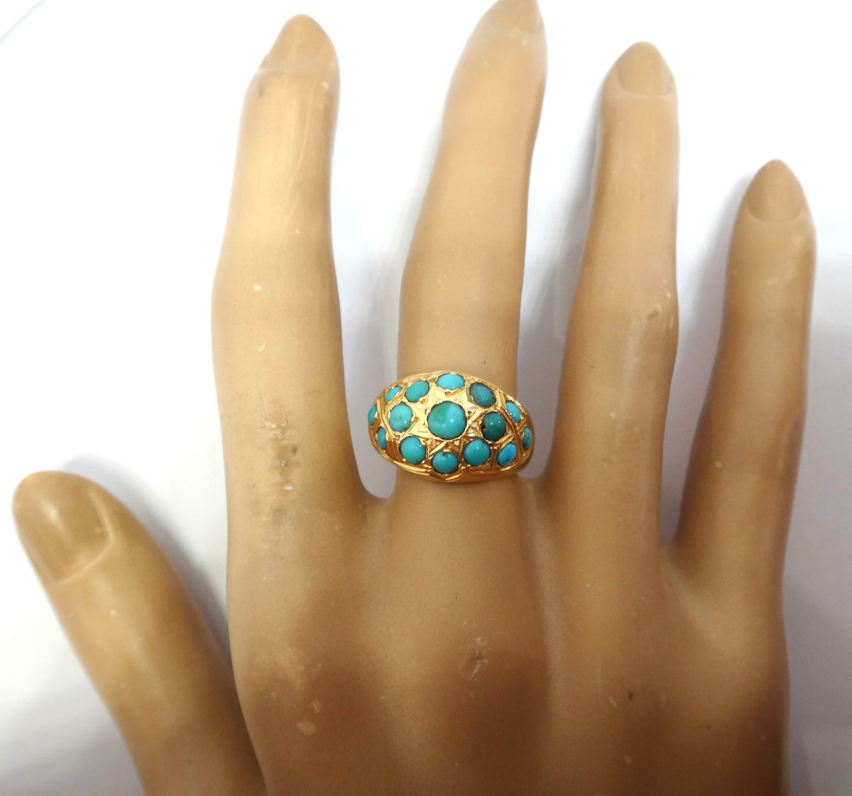 ANTIQUE 18ct Gold & Turquoise Bombe Ring