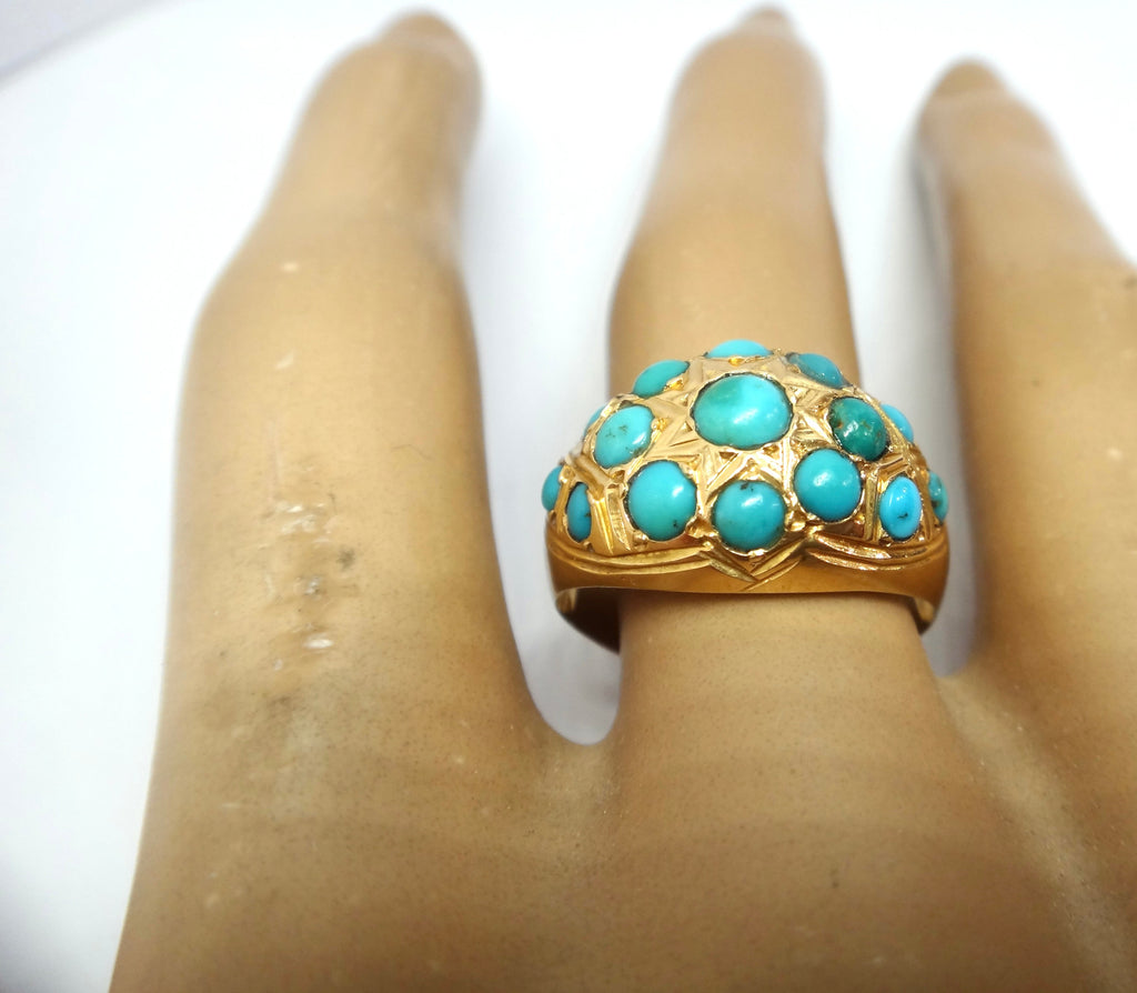 ANTIQUE 18ct Gold & Turquoise Bombe Ring
