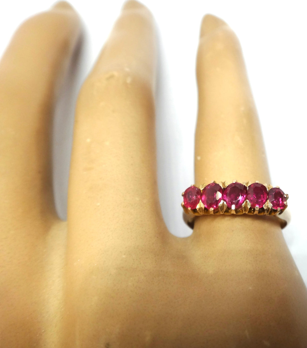 ANTIQUE 9ct Gold 5 Stone RUBY Ring c.1900 - VAL $3,300