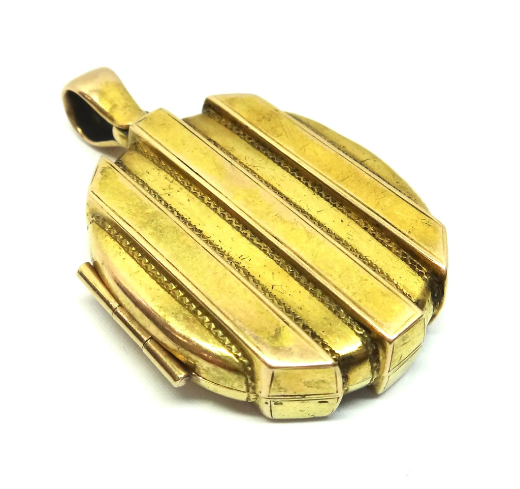 ANTIQUE 15ct Yellow Gold Striped Locket Pendant