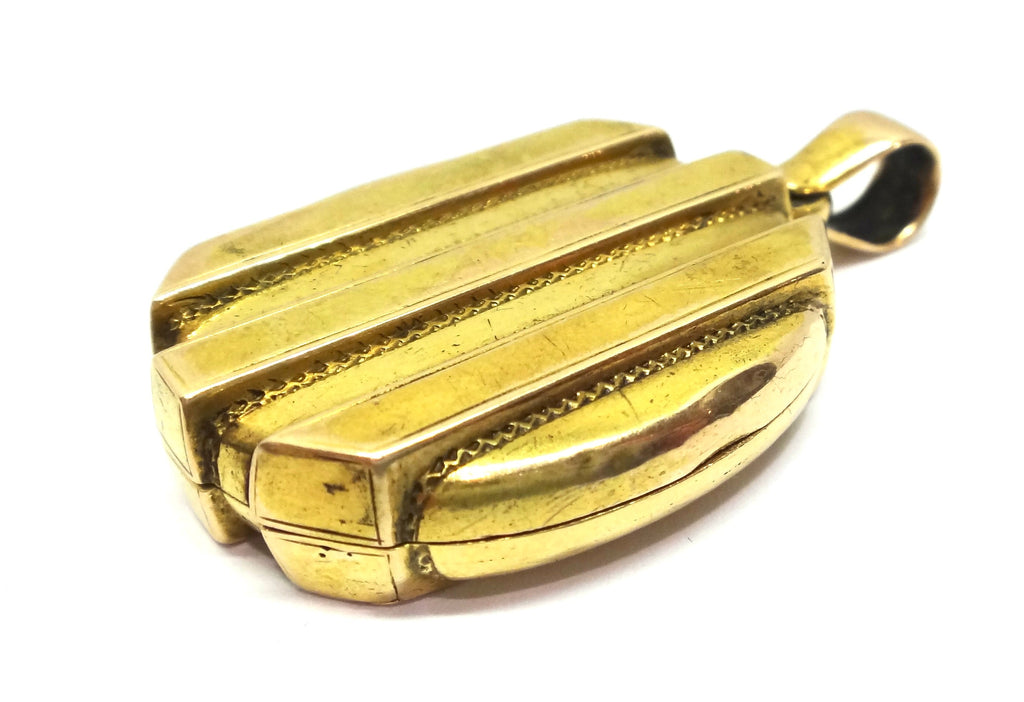 ANTIQUE 15ct Yellow Gold Striped Locket Pendant