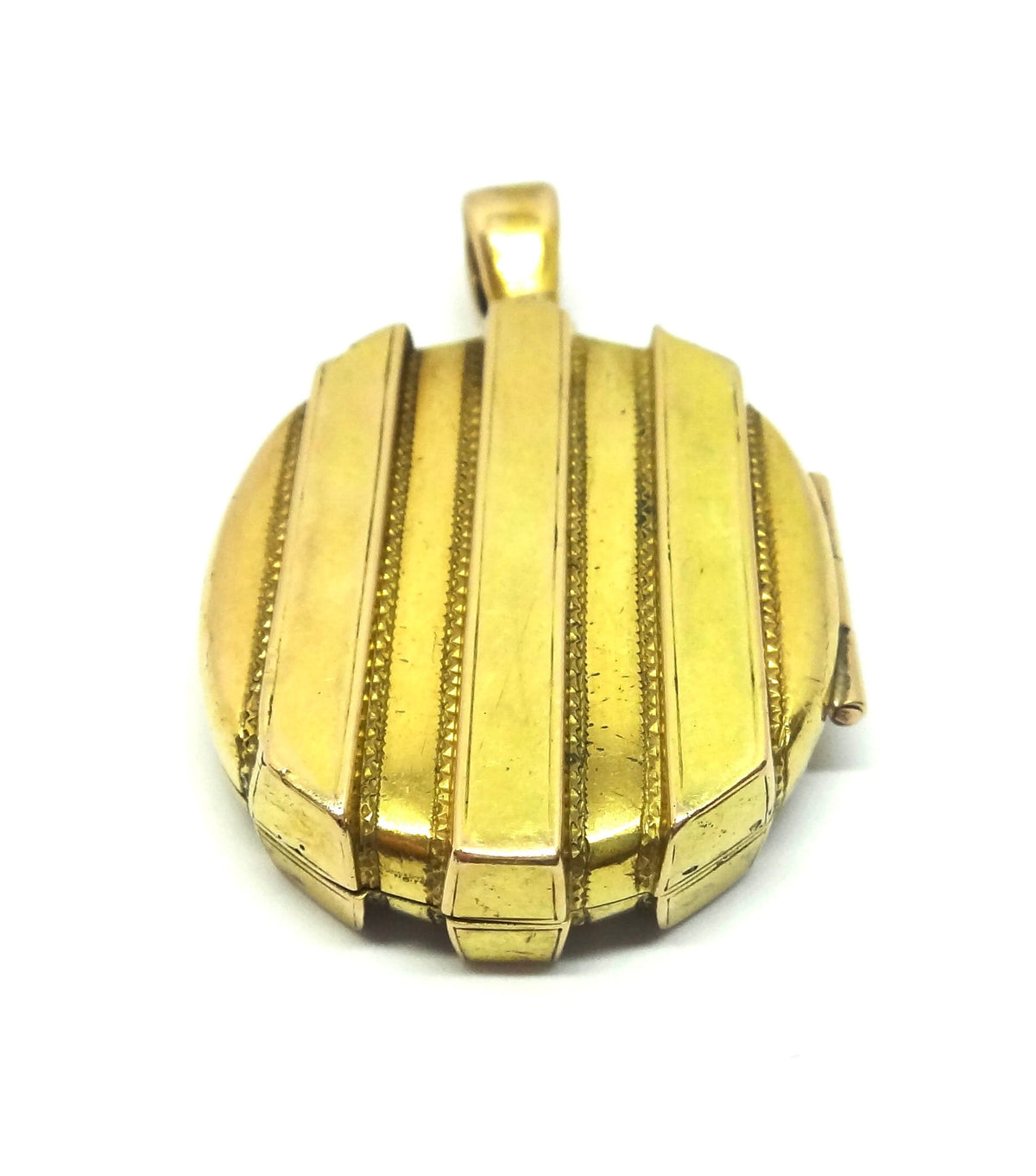 ANTIQUE 15ct Yellow Gold Striped Locket Pendant