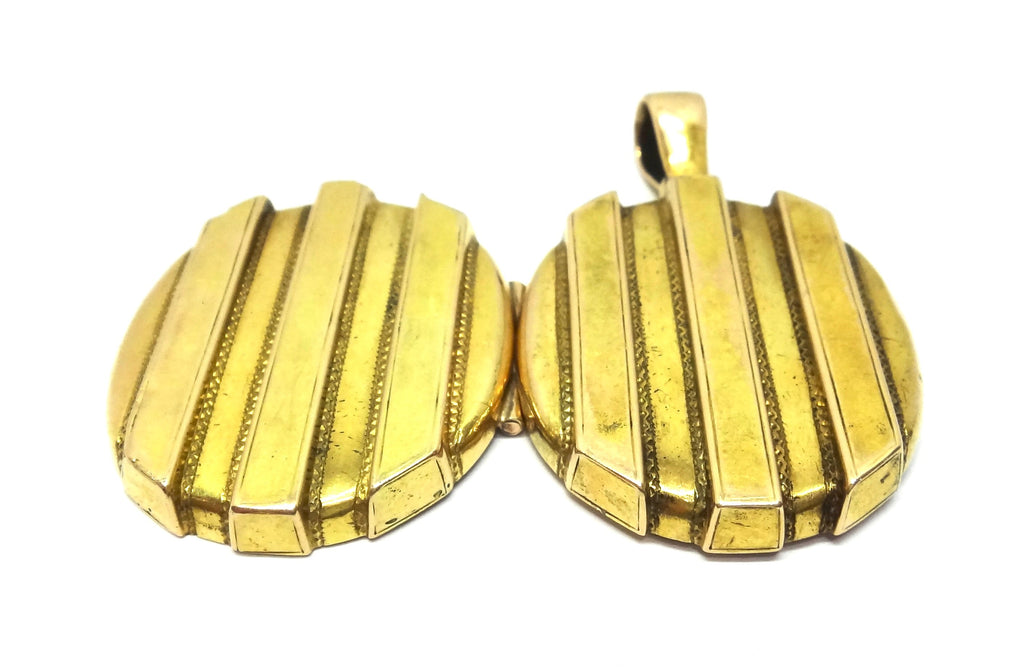 ANTIQUE 15ct Yellow Gold Striped Locket Pendant