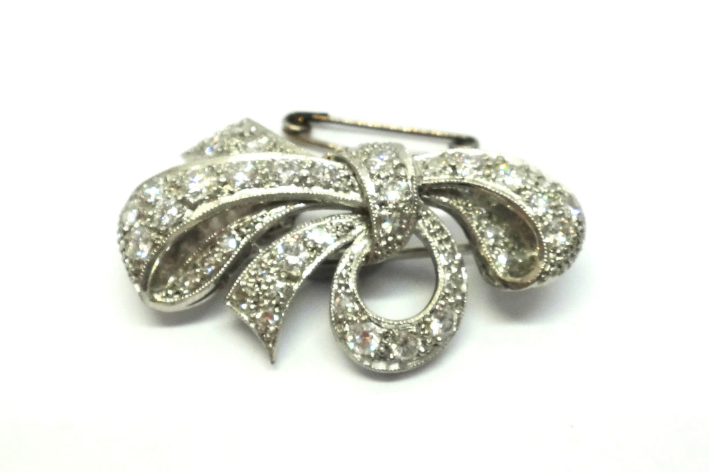 1950s Platinum & Diamond Bow Brooch - VAL $10,420