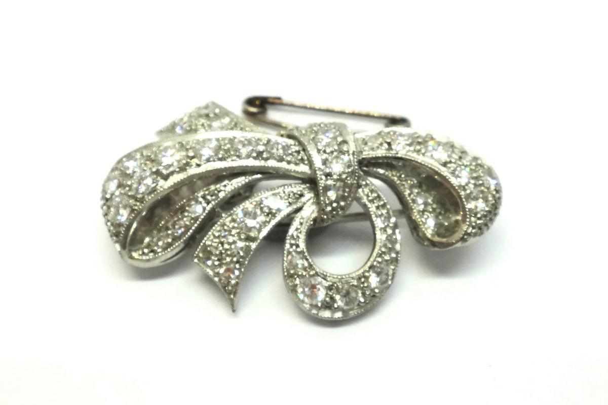 1950s Platinum & Diamond Bow Brooch - VAL $10,420