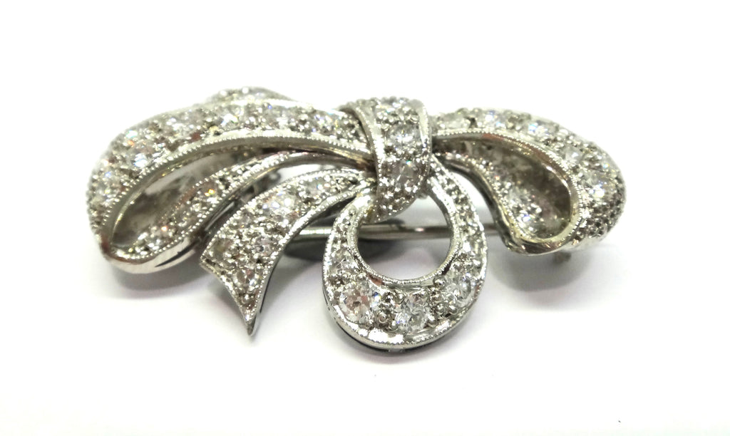 1950s Platinum & Diamond Bow Brooch - VAL $10,420