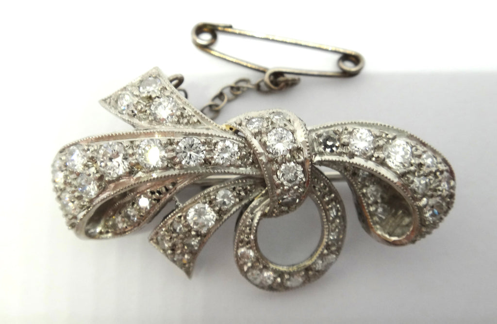 1950s Platinum & Diamond Bow Brooch - VAL $10,420