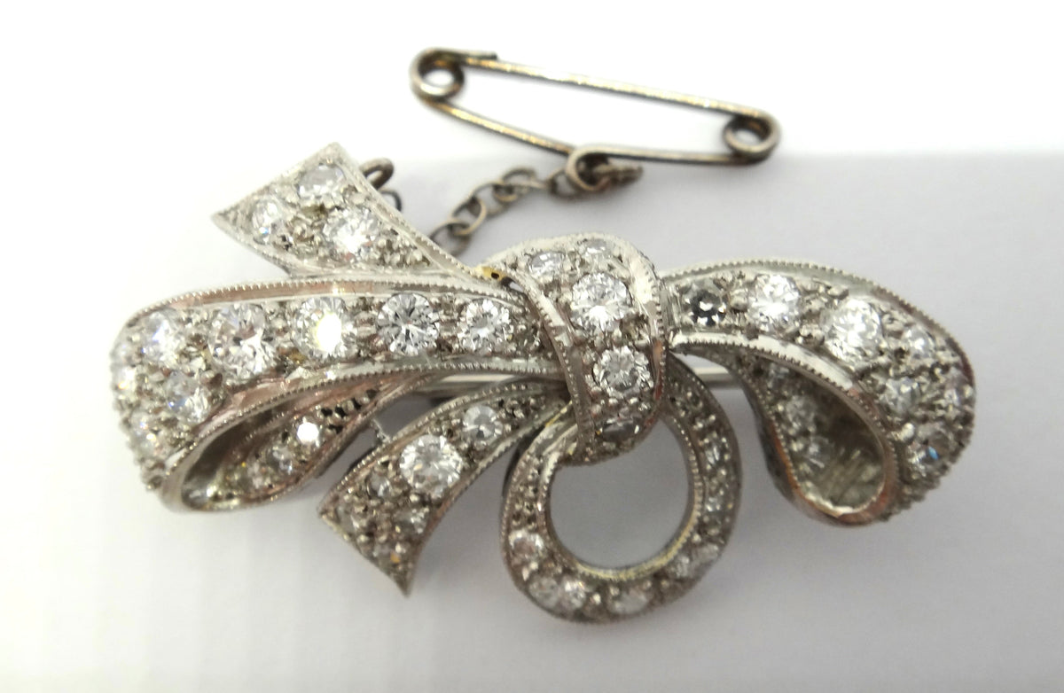 1950s Platinum & Diamond Bow Brooch - VAL $10,420