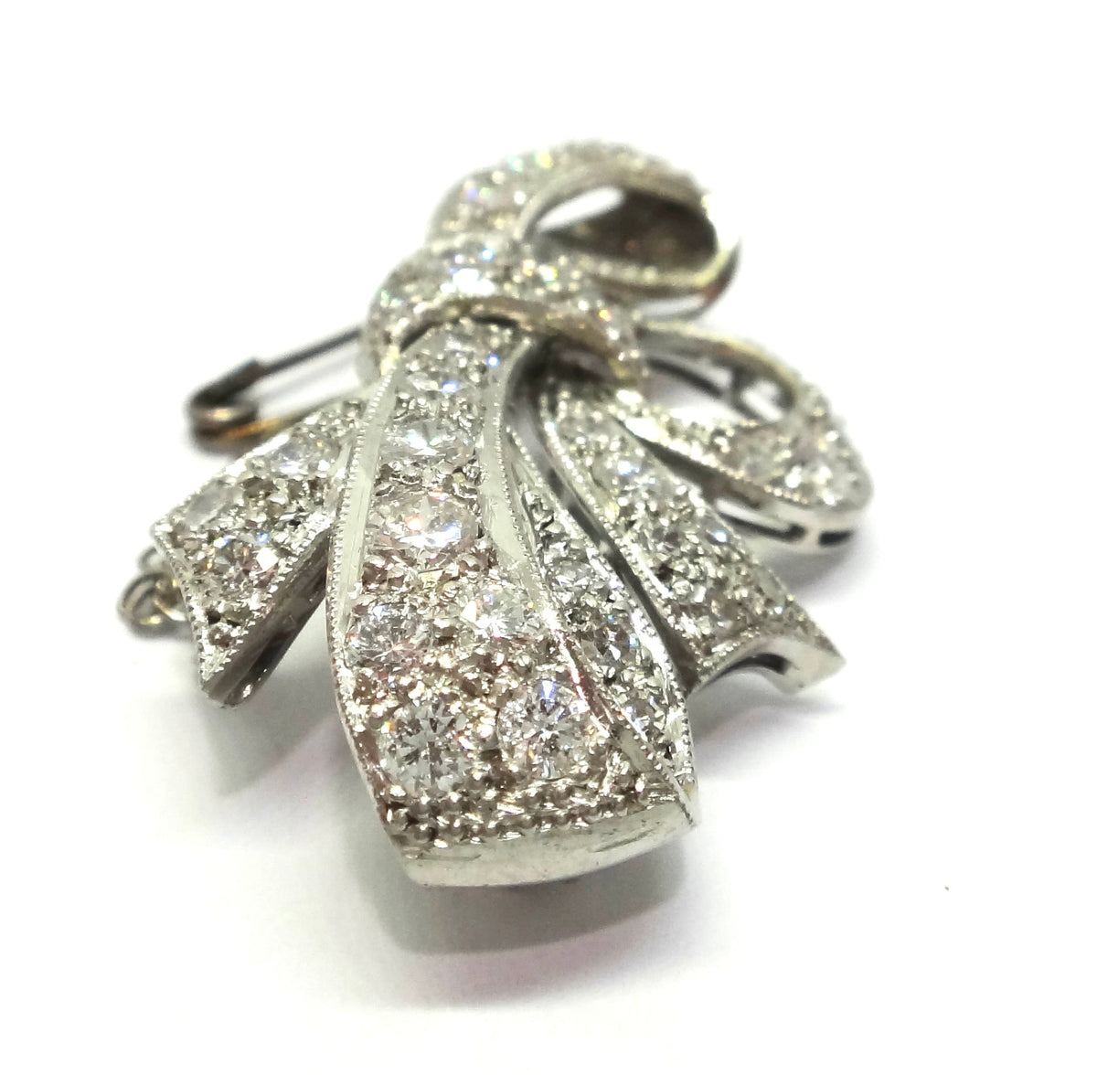 1950s Platinum & Diamond Bow Brooch - VAL $10,420