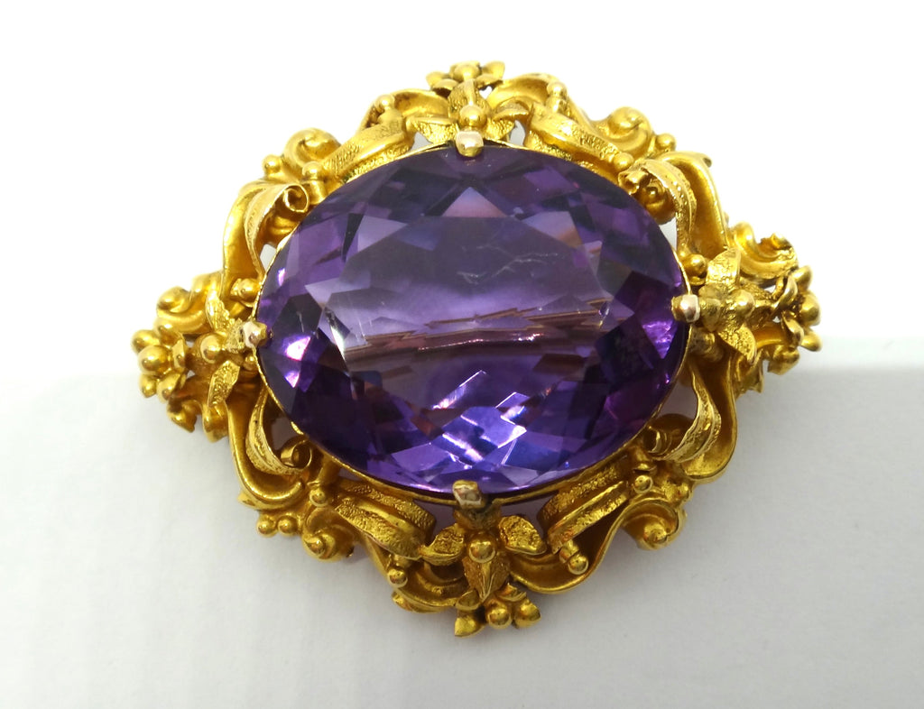 ANTIQUE 18ct Yellow GOLD & Amethyst Brooch c.1865