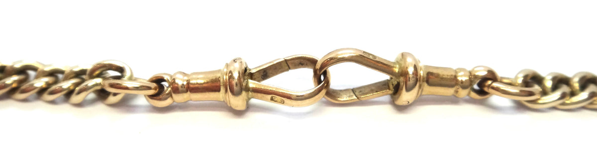 ANTIQUE 9ct Rose GOLD Albert Chain with Greenstone Fob c.1910