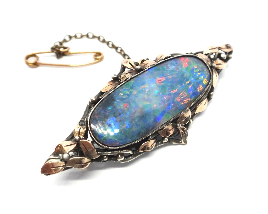 Australian Arts & Craft Gold, Silver & Black OPAL Brooch - attrib. Rhoda Wager