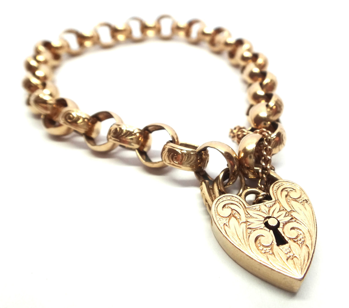 ANTIQUE 9ct Rose GOLD Belcher Link Bracelet c.1920