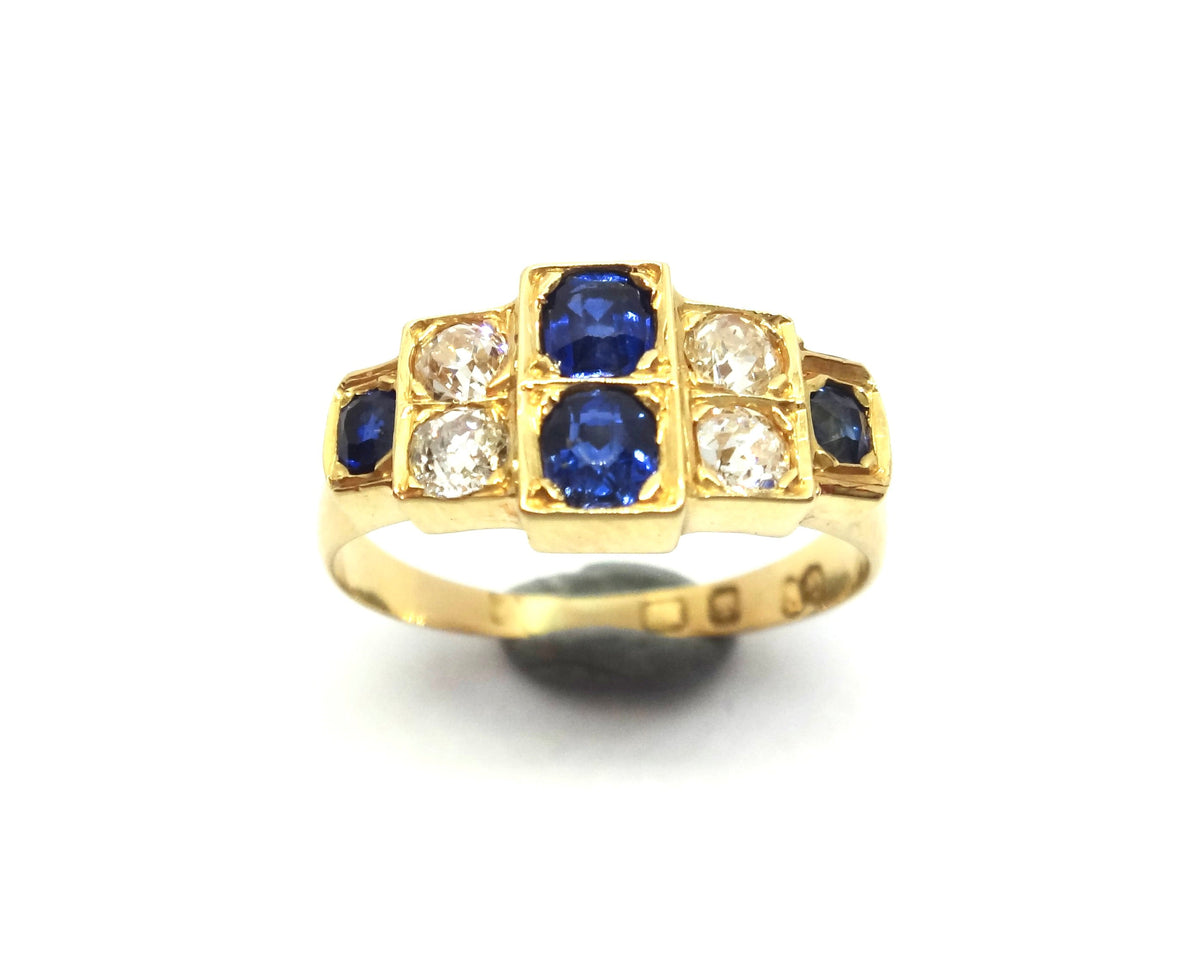 Antique Art Deco Style 18ct Yellow Gold  Sapphire & Diamond Ring - VAL $5,200
