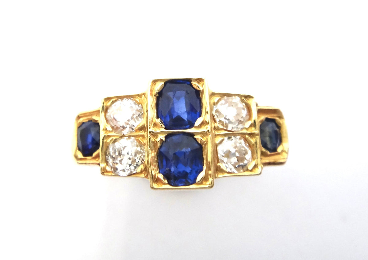 Antique Art Deco Style 18ct Yellow Gold  Sapphire & Diamond Ring - VAL $5,200