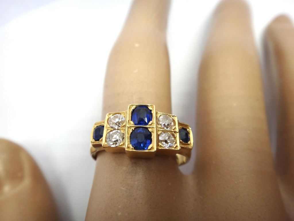 Antique Art Deco Style 18ct Yellow Gold  Sapphire & Diamond Ring - VAL $5,200